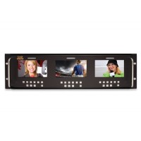 Three 3G/HD/SD-SDI LED-backlit, LCD monitors in a rack mount configuration